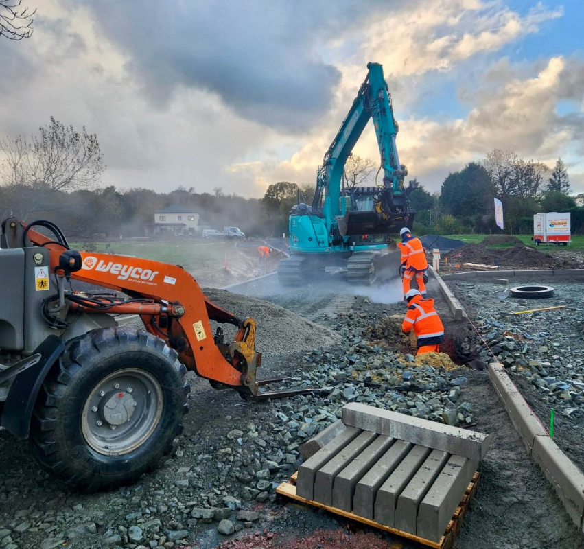 Pose des bordures de la voirie