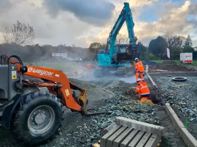 Pose des bordures de la voirie
